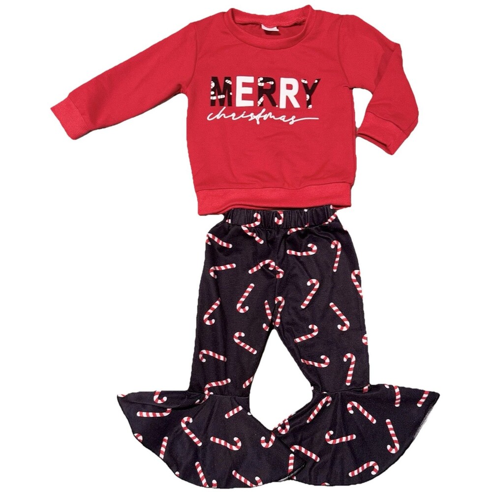 NWOT Christmas Outfit Baby Toddler Girls 12-18M Sweatshirt Flare Pants NEW 9-12M